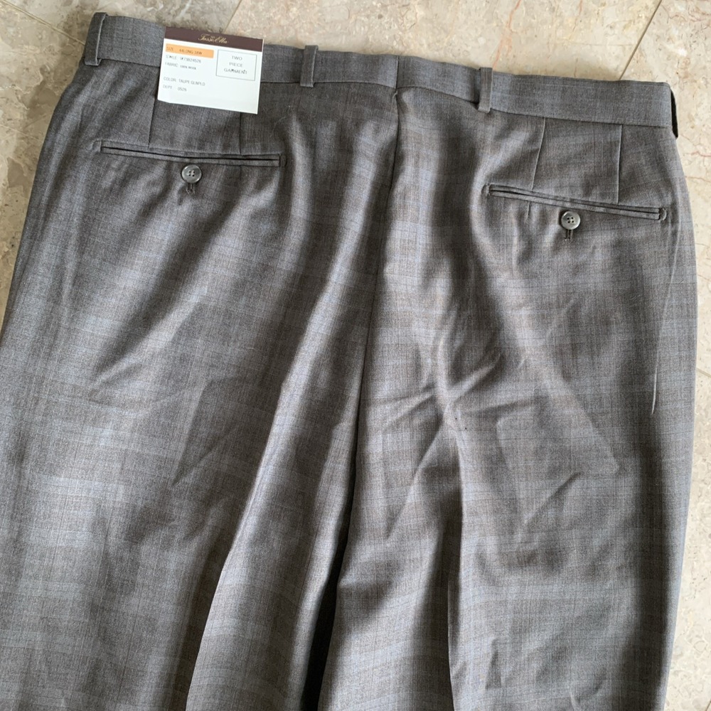 Tasso Elba Men's Brown Plaid Wool Dress Pants Sz. 38X44 not hemmed NWT